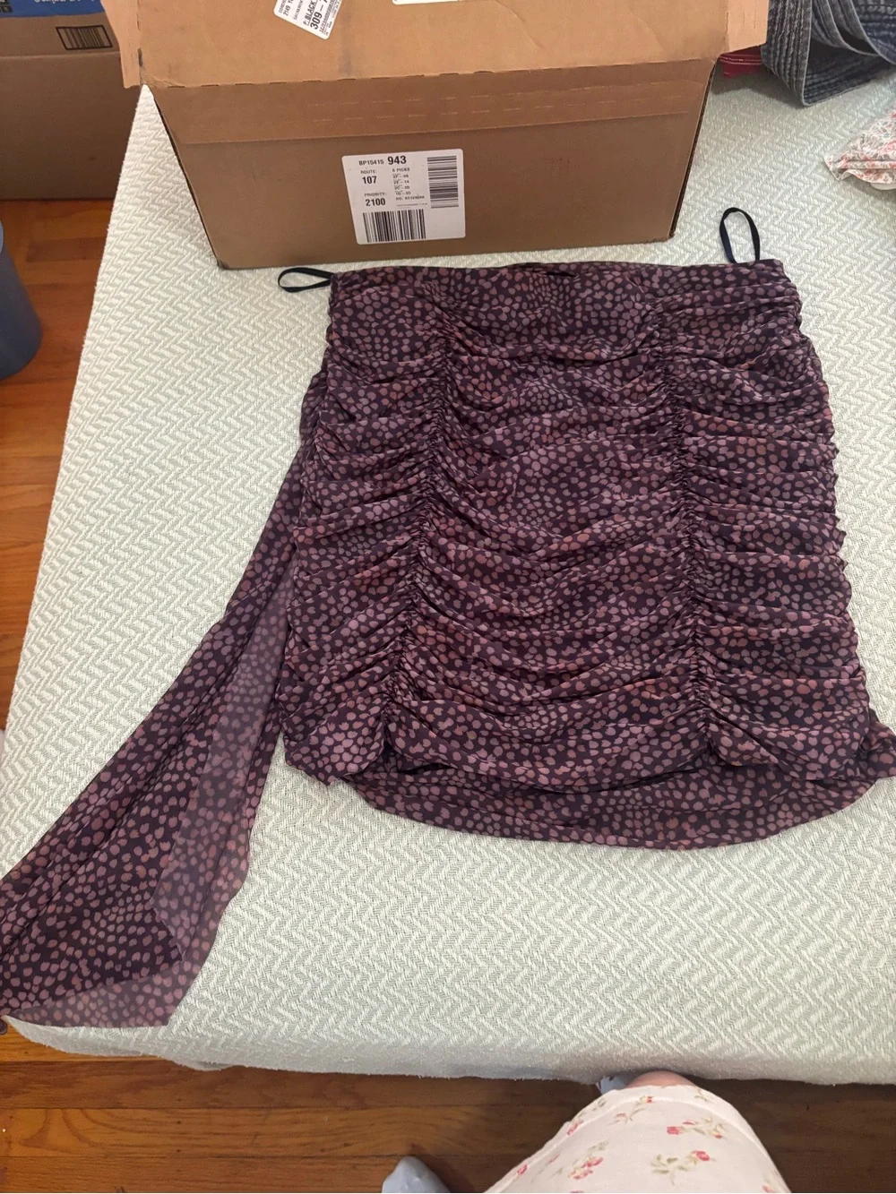 Anthropologie Purple & Pink Dotted Ruched Mini Skirt